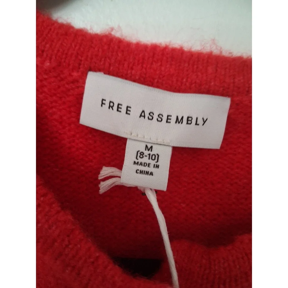 Free Assembly‎ Womens Red Fair Isle Button Front Cardigan Sweater Gold Buttons M